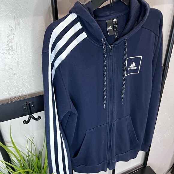 ADIDAS SPORTSWEAR Athletic Zip-Up Hoodie Navy size medium - Picture 6 of 16